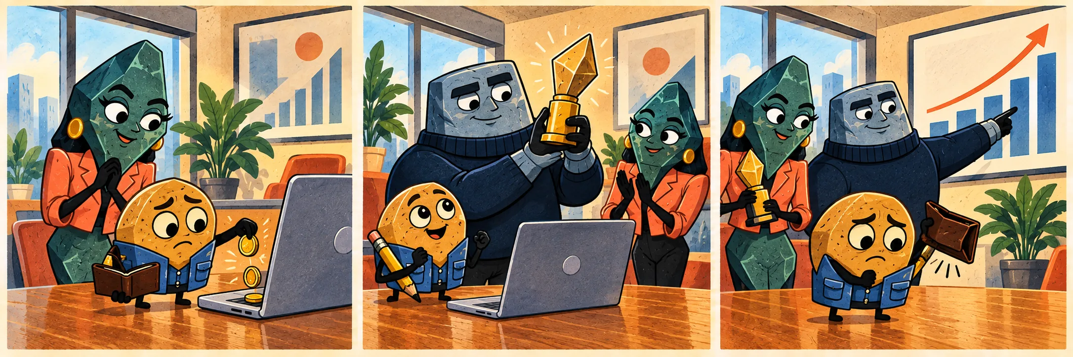 Chip feeds his own coins into a laptop.