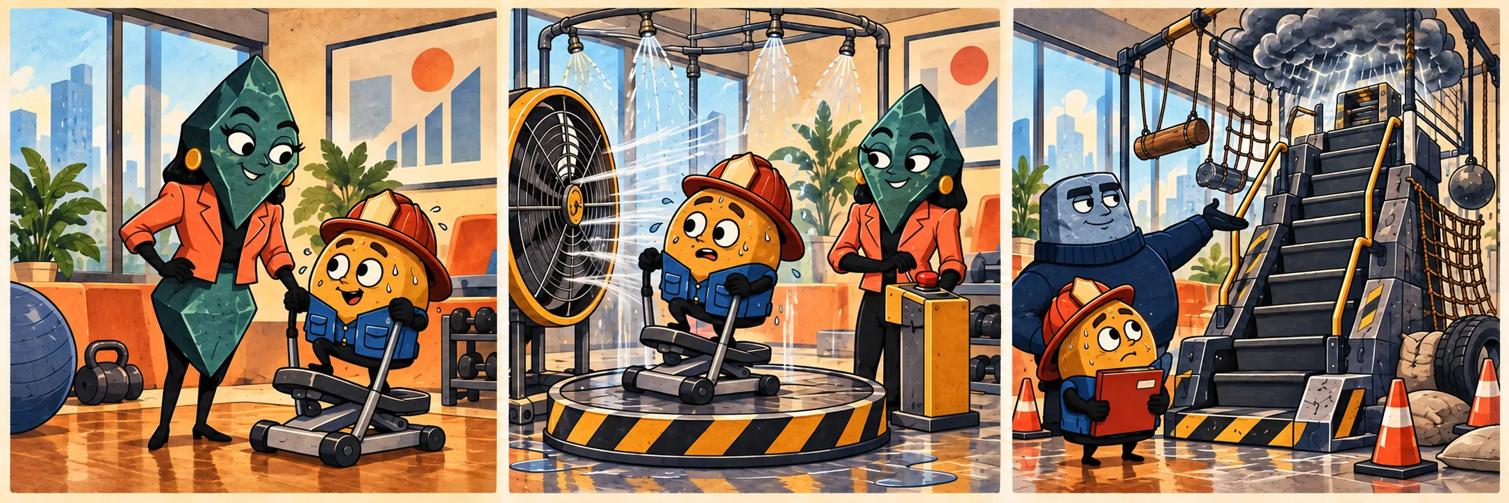 Chip tests a small stepper in a fire-station gym.