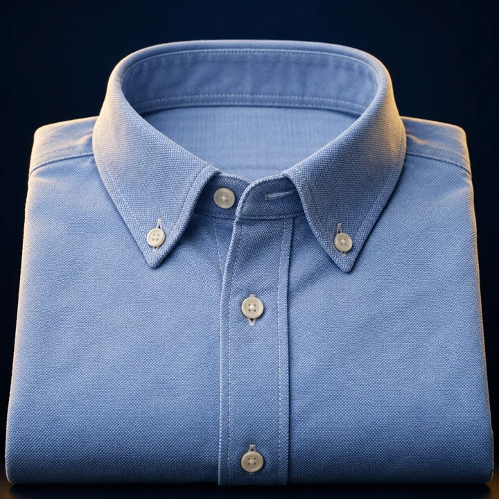 Blue Oxford shirt with button-down collar points