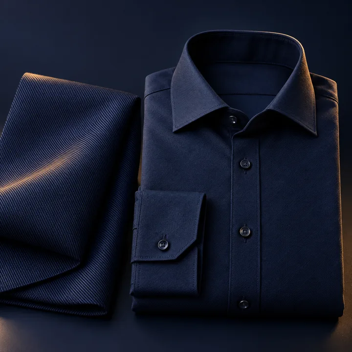 Navy twill shirt and textured swatch