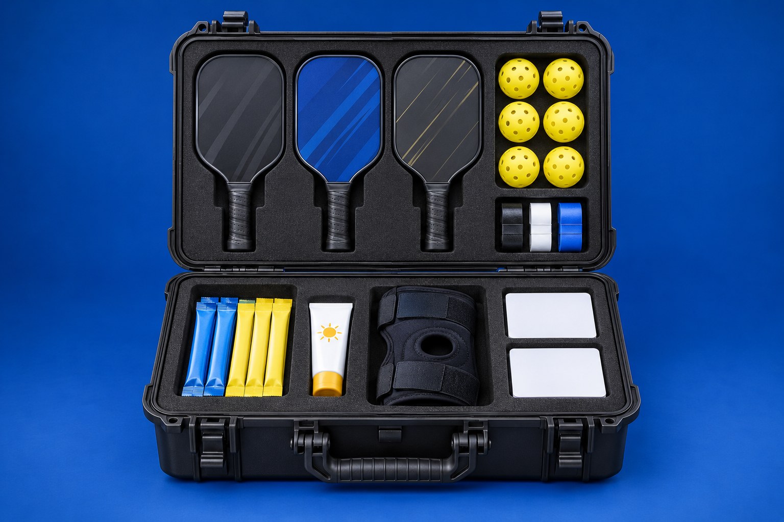Open tournament survival case with paddles and supplies