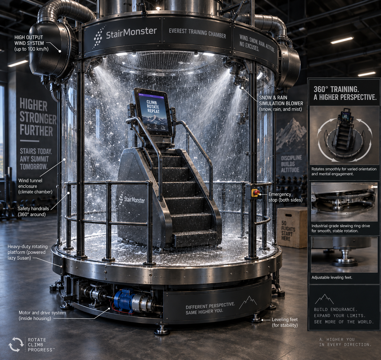 Stair Monster 360 rotating firefighter stair training system
