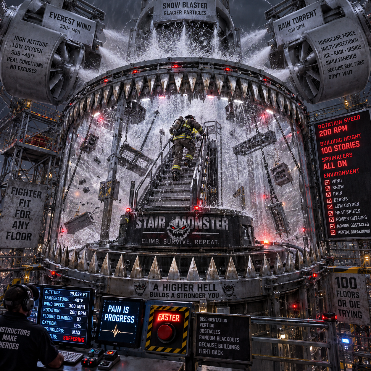Stair Monster catastrophe chamber with intense weather